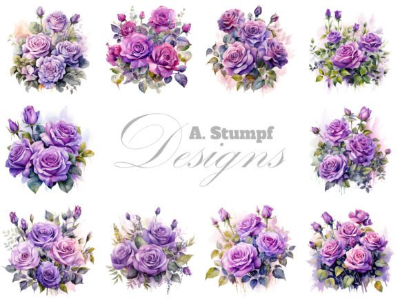 Download Purple Roses Watercolor Flowers Clipart - Rose Collection